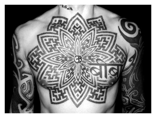 Special Dotwork Tattoo On Man Chest
