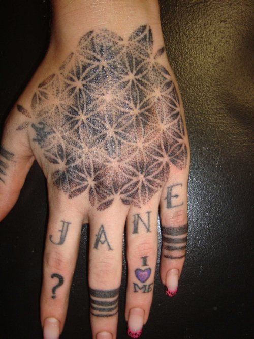 Dotwork Flower Tattoo On Left Hand