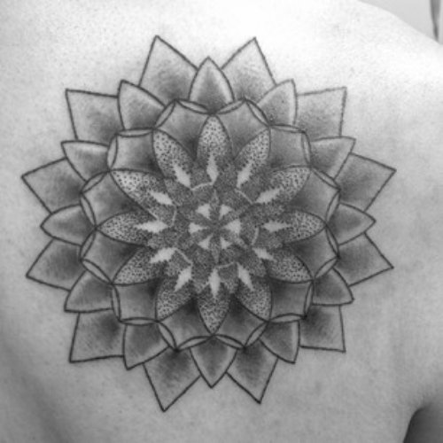 Amazing Grey Ink Dot Work Tattoo On right Back Shoulder