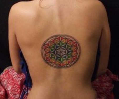 Colored Geometry Dotwork Tattoo On Back
