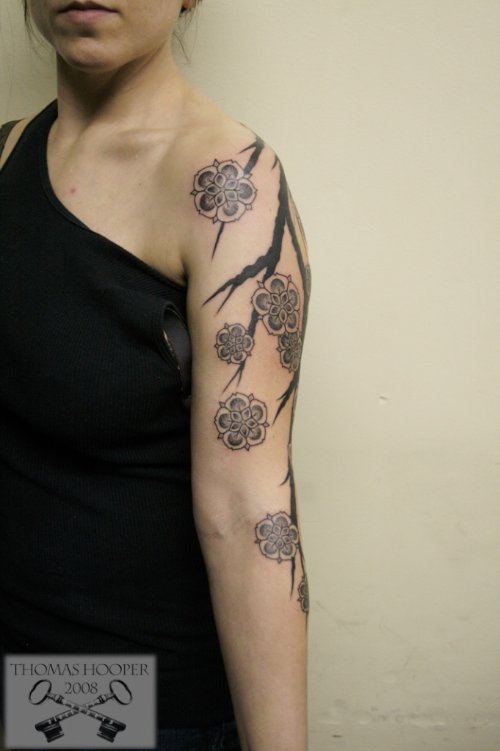 Girl Left Sleeve Geometric Dotwork Tattoo