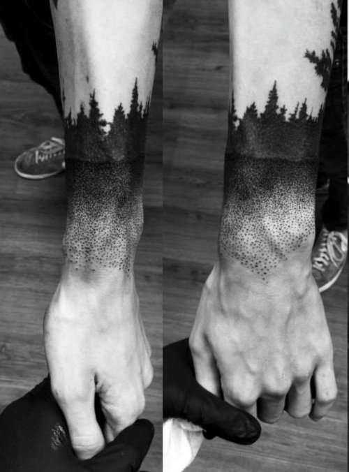 Black Ink Dotwork Tattoos On Both Arm