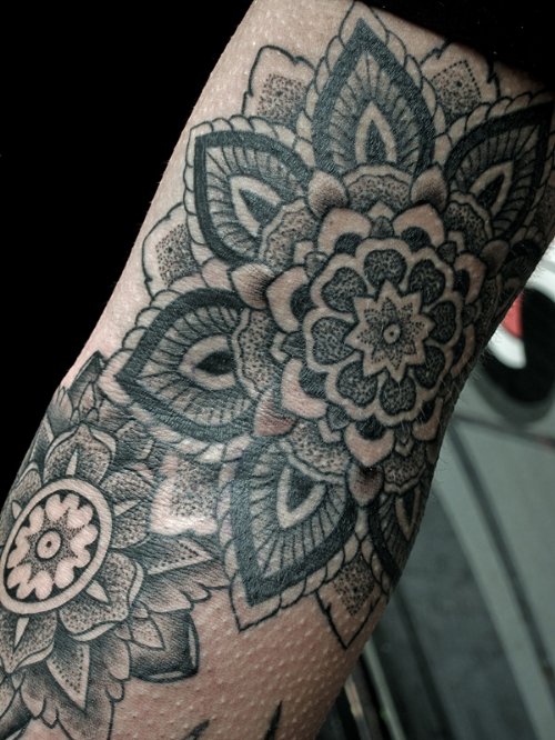 Dotwork Flower Tattoo On Bicep