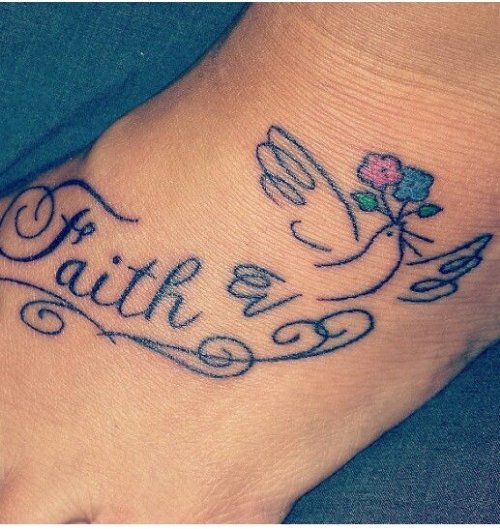 Faith Dove Tattoo On Left Foot