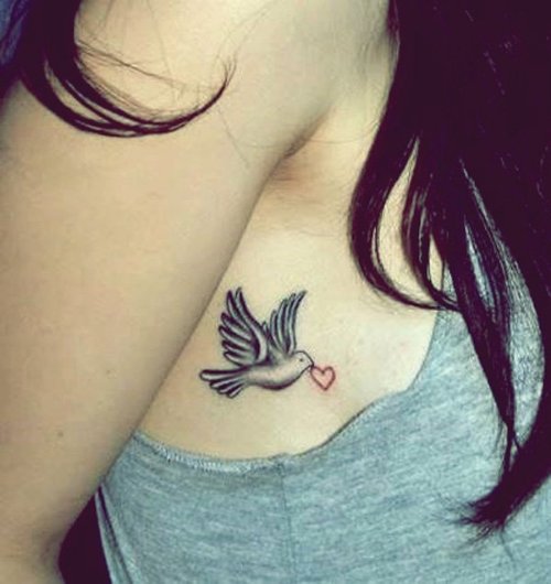 Cute Dove Tattoo With Tiny Heart