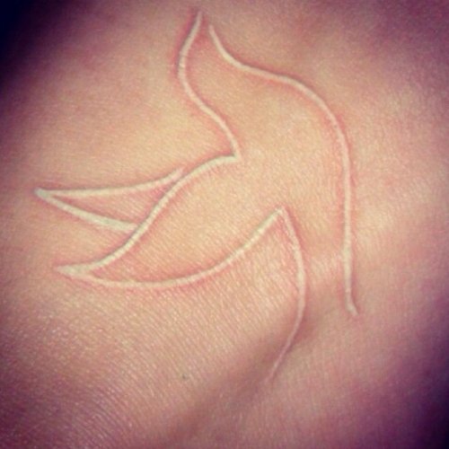 White Ink Outline Dove Tattoo