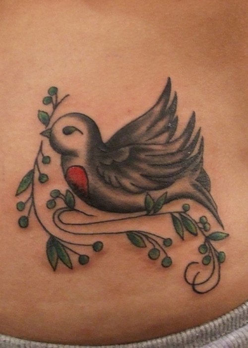 Grey Ink Dove Tattoo On Side