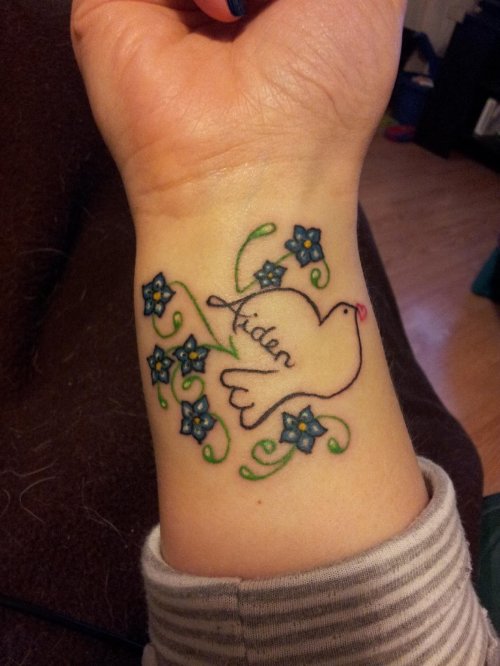 Outline Dove Tattoo On Right Wrist