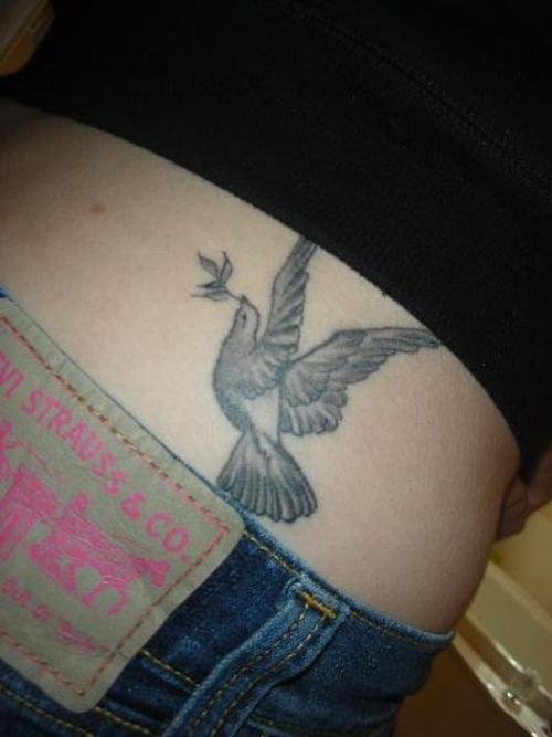 Grey Ink Lowerback Dove Tattoo