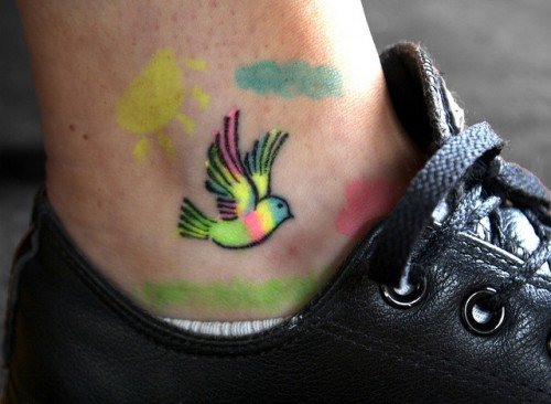 Colorful Dove Tattoo On Ankle