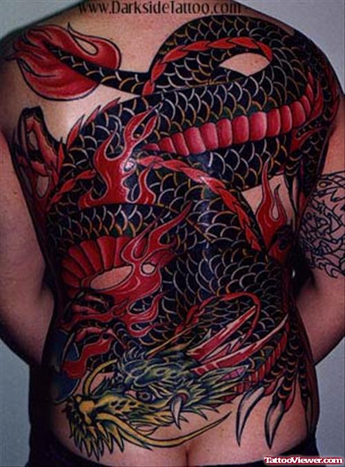 Japanese Colored Dragon Tattoo On Man Full Back
