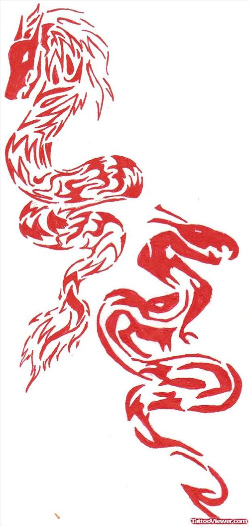 Red Dragon And Snake Tattoo Design