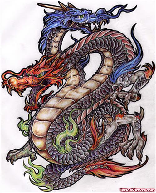 Nice Colored Ink Dragon Tattoos