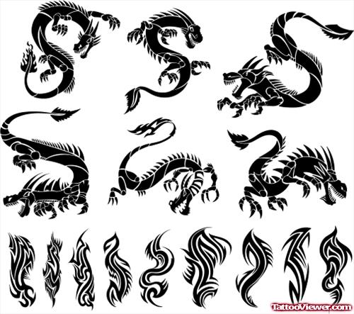 Stylish Black Ink Dragon Tattoo Design