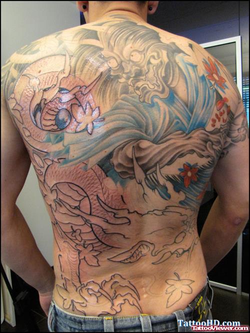 Grey Ink Dragon Tattoo On Man Full Back