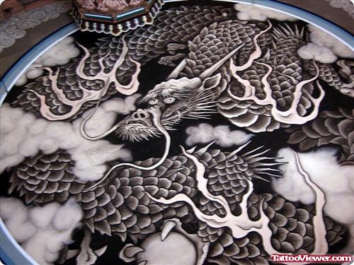 Grey Ink Chinese Dragon Tattoo