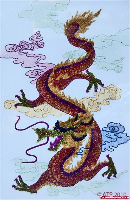 Awesome Colored Dragon Tattoo Design For Guys