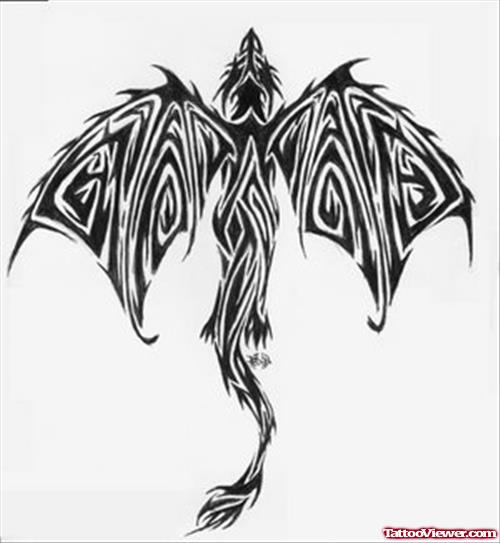 Awesome Black Ink Tribal Dragon Tattoo Design