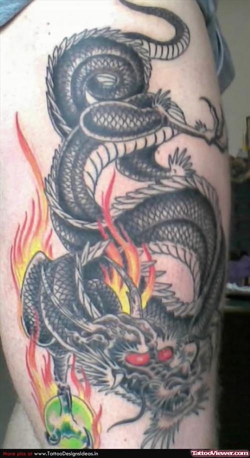 Red Eyes Grey Dragon Tattoo