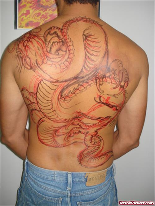 Outline Dragon Tattoo On Man Back
