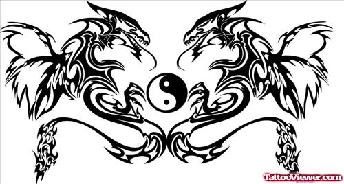 Tribal Dragons And Yin Yang Tattoo Design