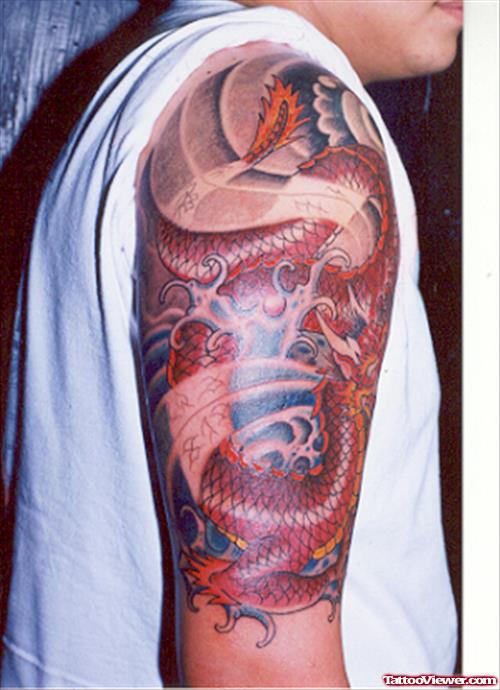 Classic Right Half Sleeve Dragon Tattoo For Men