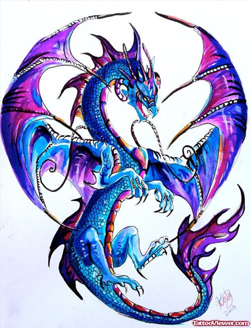 Western Dragon Tattoo Colored Design