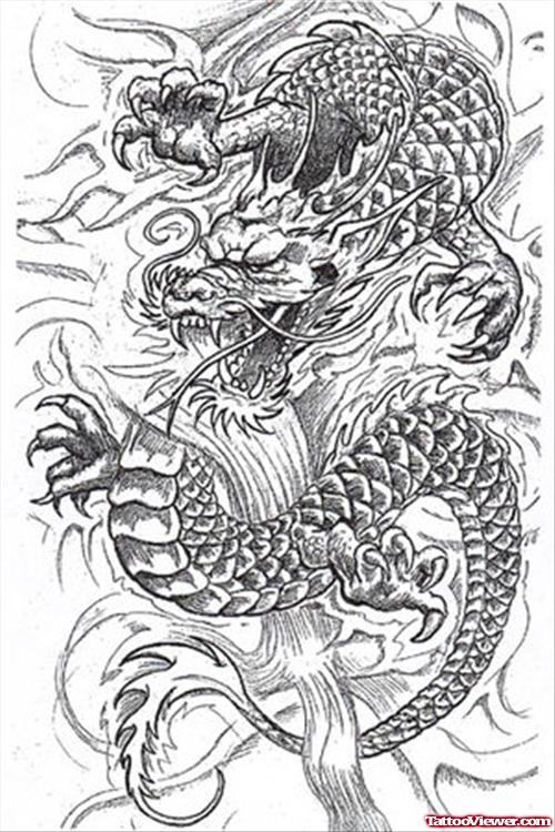 Simple Grey Ink Dragon Tattoo Design