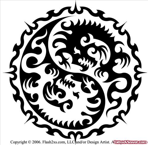 Halloween Dragon Black Ink Tattoo Design