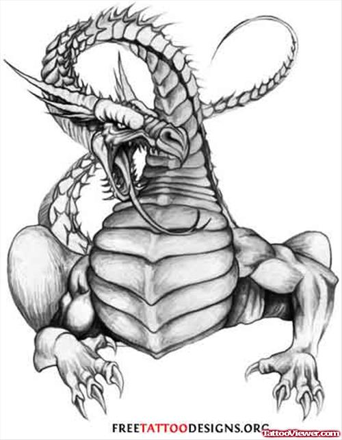Grey Ink Large Dragon Tattoo Design
