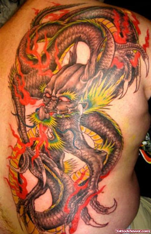 Dragon Back Body Colored Ink Tattoo