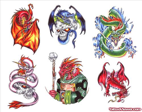Awesome Colored Dragon Tattoos Design