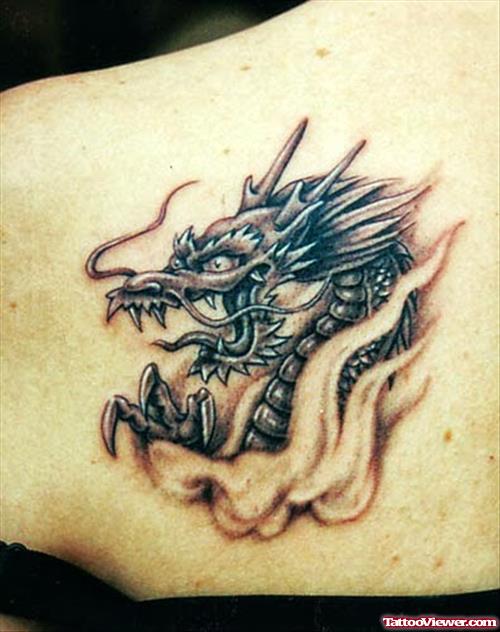 Dragon Head Grey Ink Tattoo