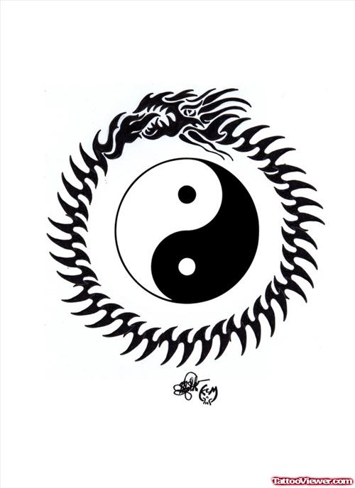 Beautiful Ouroboros Yin Yang Dragon Tattoo Design