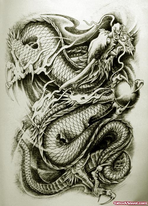 Grey Ink Dragon Tattoo Art Design