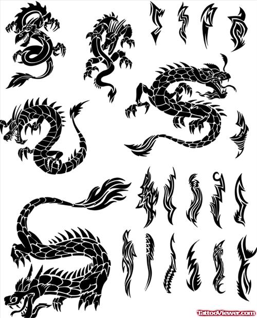 Amazing Grey Ink Dragon Tattoo Designs
