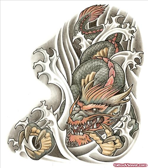 Wonderful Colored Dragon Tattoo Design For Men