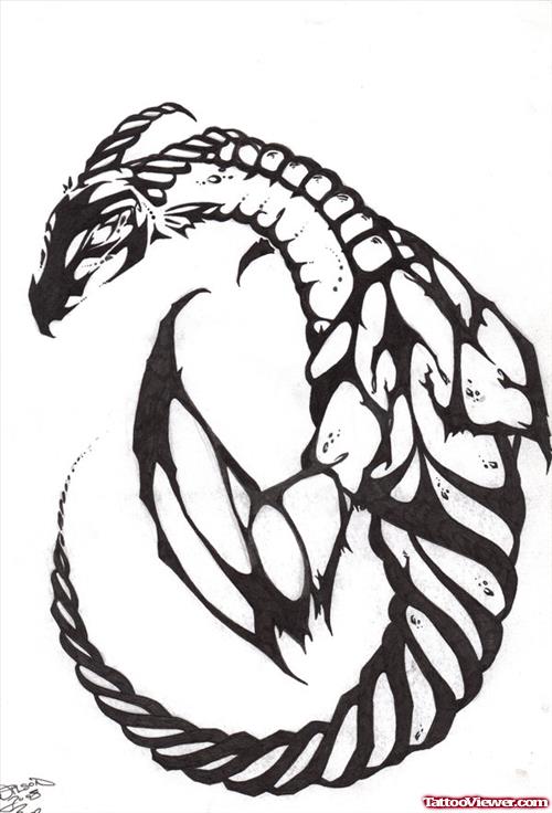 New Black Tribal Dragon Tattoo Design