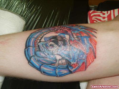 Blue And Red Ink Yin Yang Dragon Tattoo