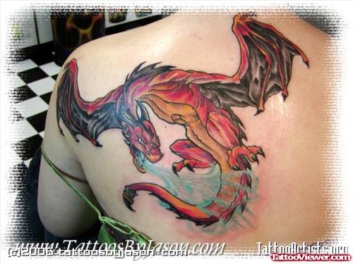 Back Body Colored Ink Dragon Tattoo