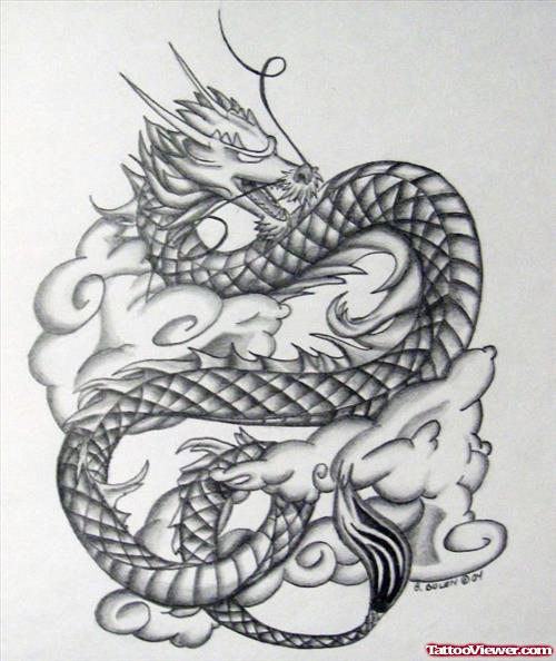 Amazing Latest Grey Ink Dragon Tattoo Design