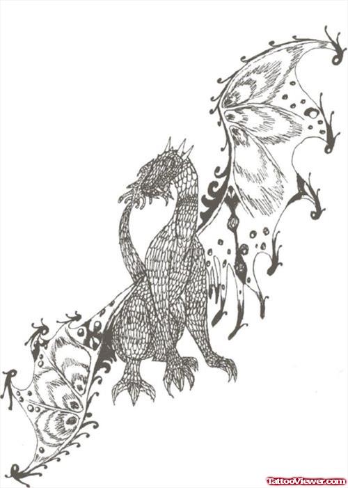 Dragon Grey Ink Tattoo Design