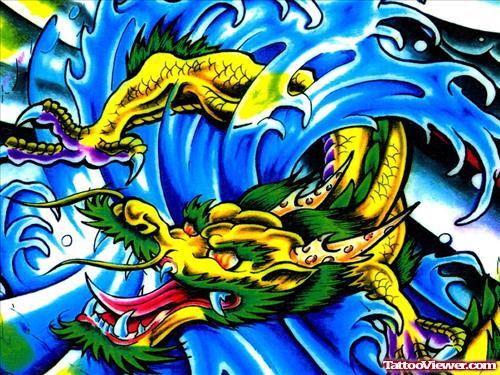 Awesome Colored Dragon Tattoo Design