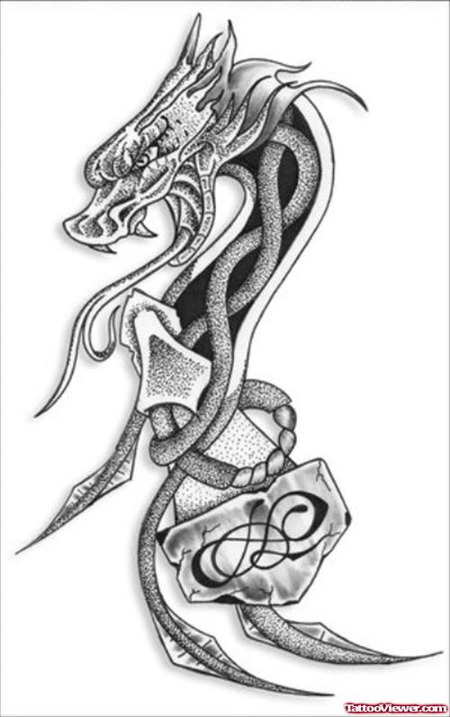 Attractive Grey Ink Chinese Dragon Tattoo Design
