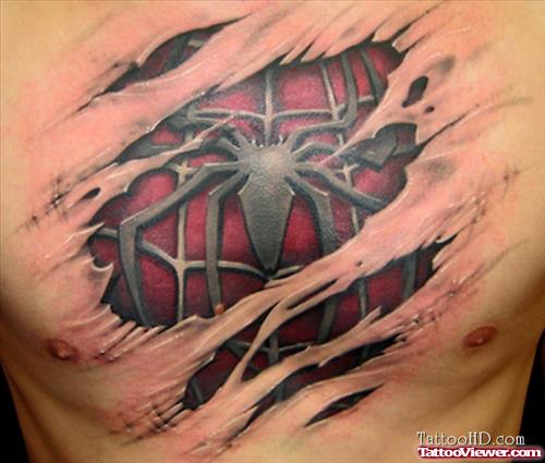 Dragon Spider 3D Tattoo On Chest