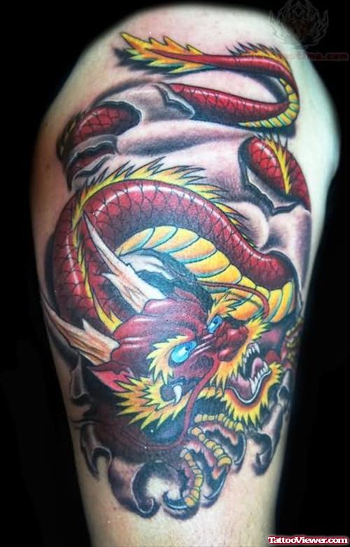 Dragon Japanese Tattoo On Half Sleeve