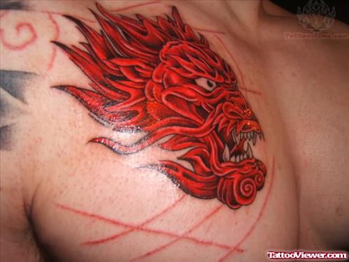 Red Dragon Tatoo On Chest