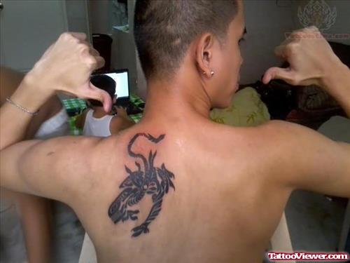 Grey Ink dragon Tattoo On Upperback