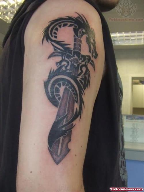 Dragon Sword Tattoo On Biceps