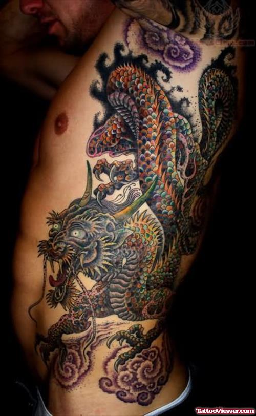 Chinese Dragon Tattoo On Side Rib